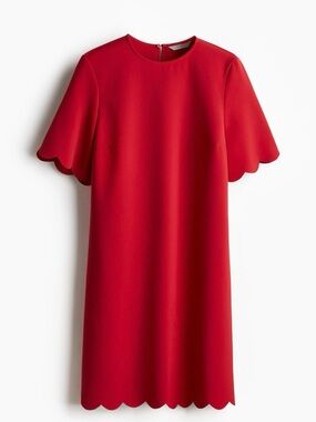 H&M Red Scallop-Edge Mini Shift Dress